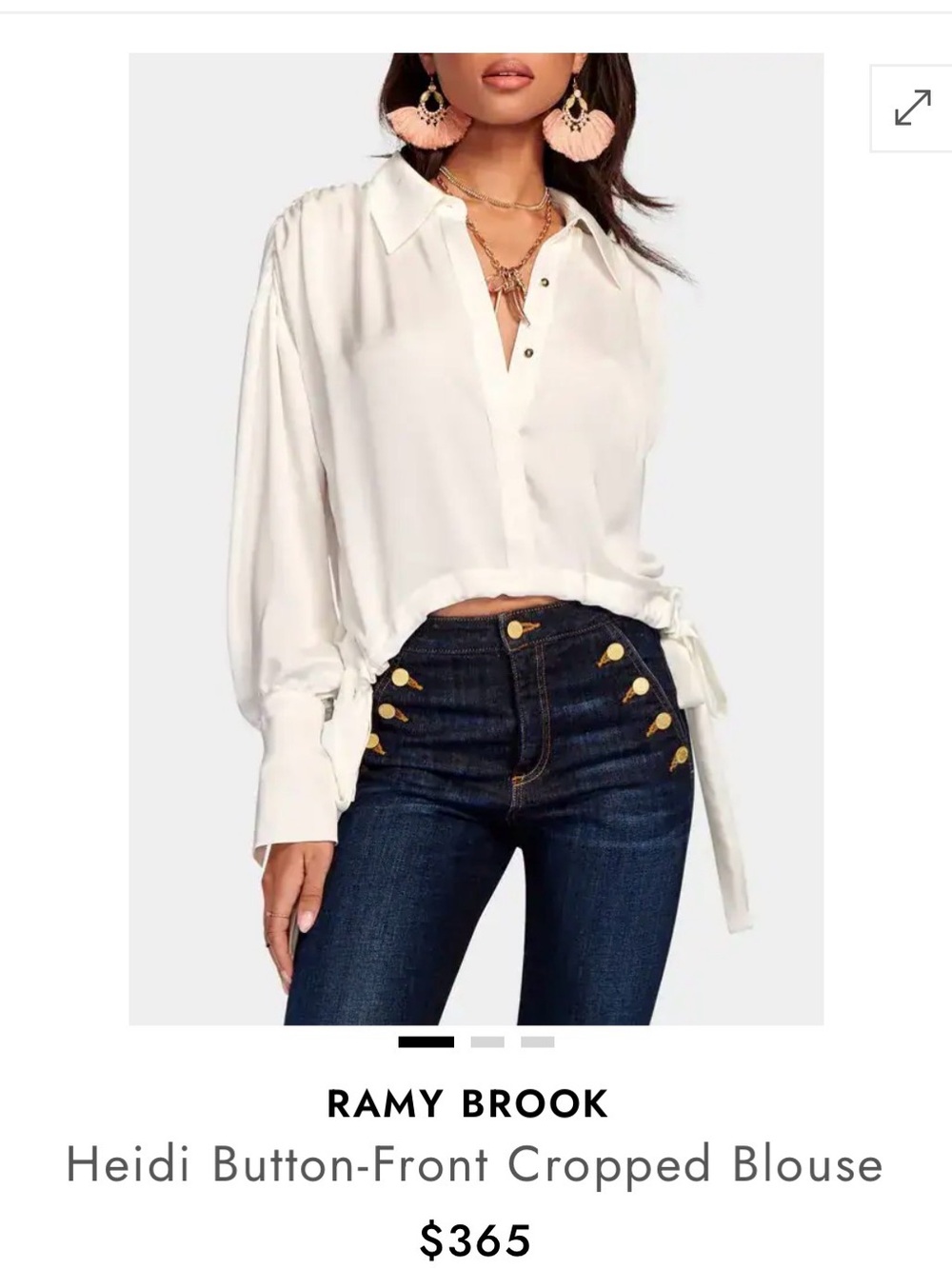Ramy Brook Sky Blue Satin Gathered-Shoulder Button-Down - Heidi Button down - Picture 3 of 3